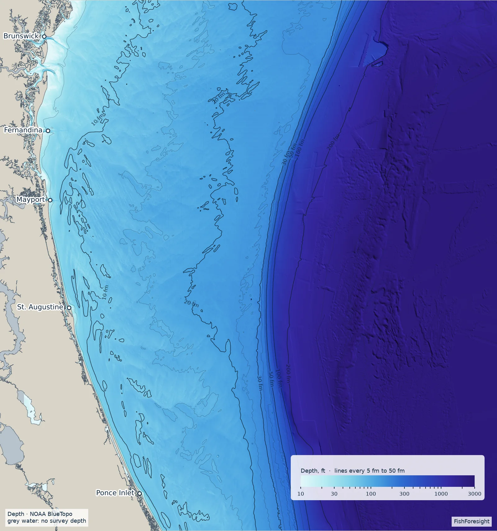 Bathymetry with depth contours